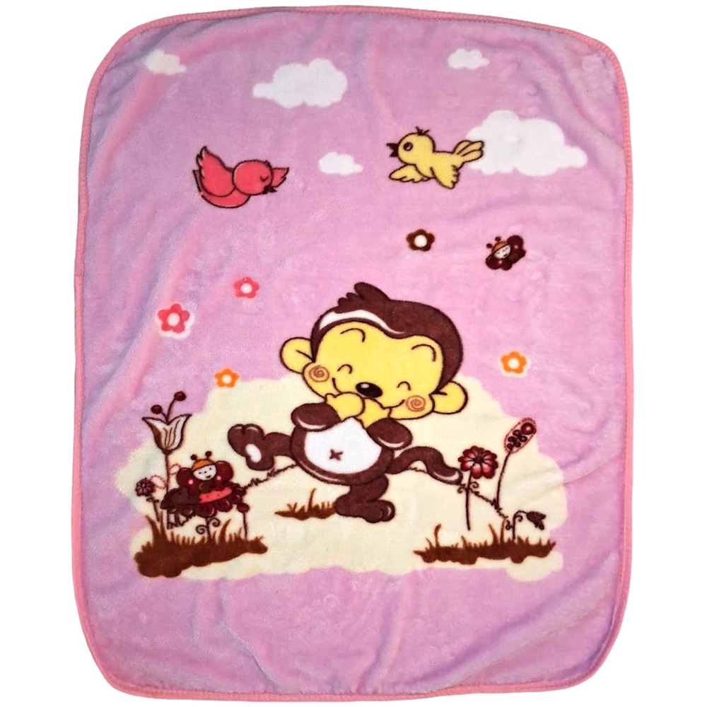 Pink Laughing Monkey Fleece Throw Blanket Baby Toddler 40x50 Unbranded Thick